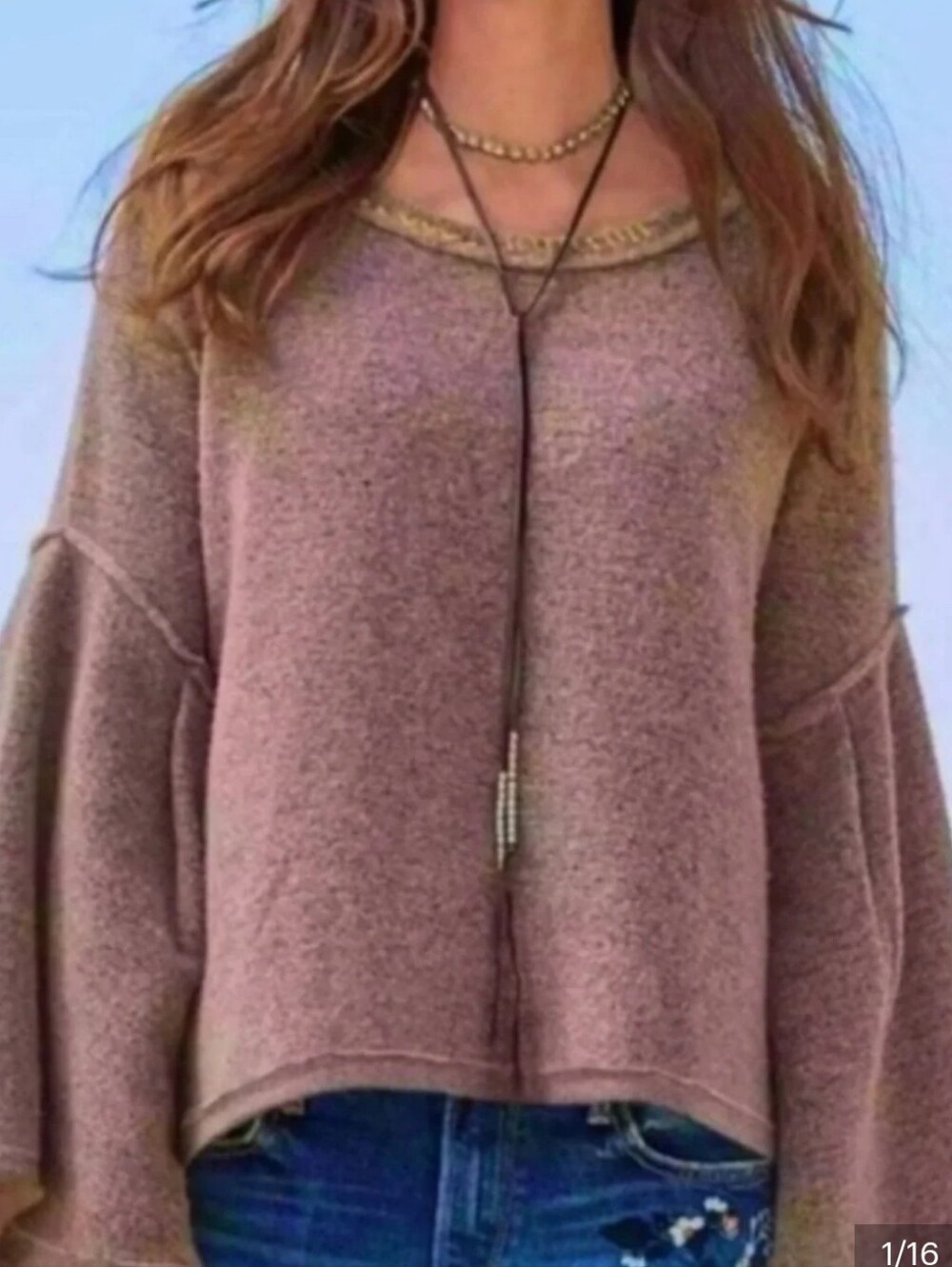 Sundance Women's Mountain Retreat Wool Metallic Stitch Neck Sweater Bell Sleeve